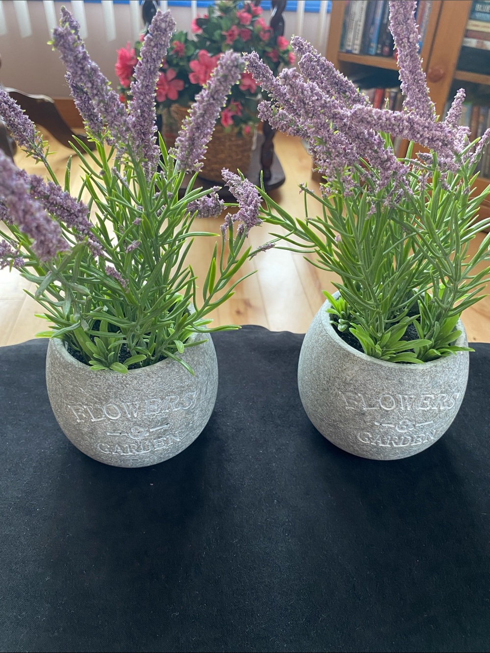 Lavender Artificial Potted Plant Duo in Gray Stone Planters